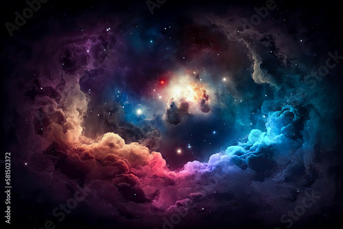 Night sky - Universe filled with stars, nebula and galaxy, flat 2d texture - Exploration, celestial, otherworldly, cosmic, infinite, mysterious, vast, mesmerizing, beautiful, colorful, © Saulo Collado