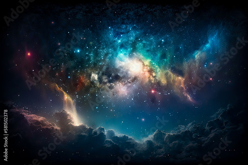 Night sky - Universe filled with stars, nebula and galaxy, flat 2d texture - Exploration, celestial, otherworldly, cosmic, infinite, mysterious, vast, mesmerizing, beautiful, colorful,   © Saulo Collado