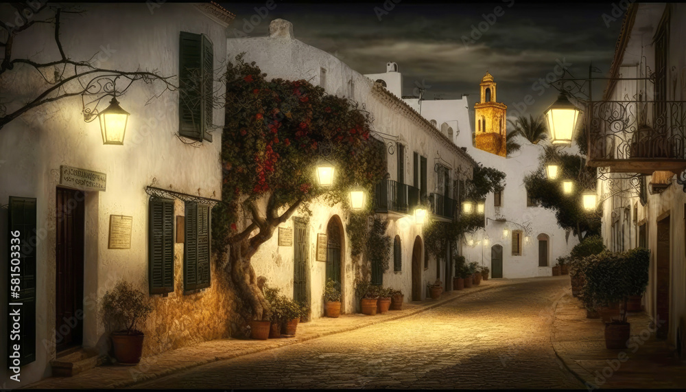Ibiza old town. Journey through incredibly beautiful Spain. Generative AI