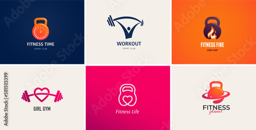 Fitness, gym studio, sport club, personal trainer logo collection