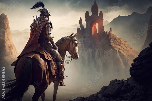 Vászonkép Warrior has returned from a battle on horseback wearing ancient cavalry armor