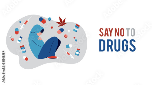 No drugs, concept design. International day against drug abuse illustration, banner