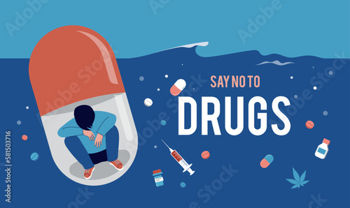 No drugs, concept design. International day against drug abuse illustration, banner