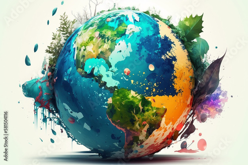 World environment and Earth Day concept with colorful globe and eco friendly enviroment. Generative ai. #581504116