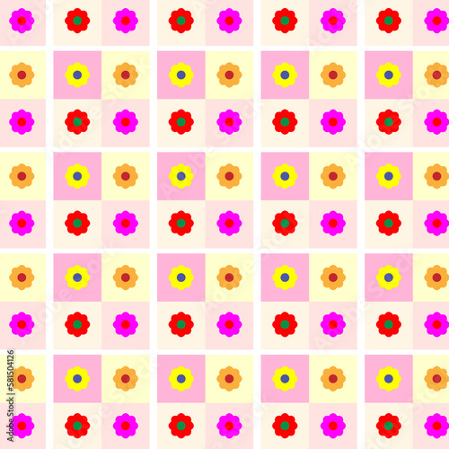 Retro Colorful Flowers Seamless Pattern Illustration Men's Shirt Fashion Textile Fabric. Repeating Tile.