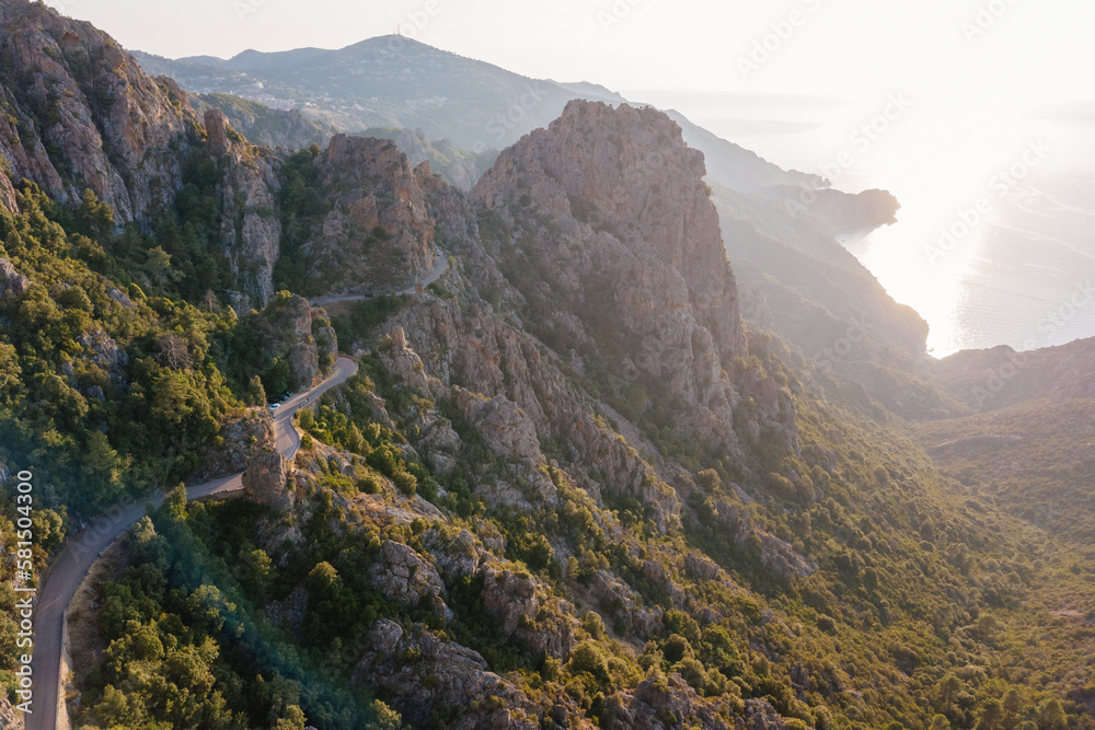 Scenic road in Corsica island, France