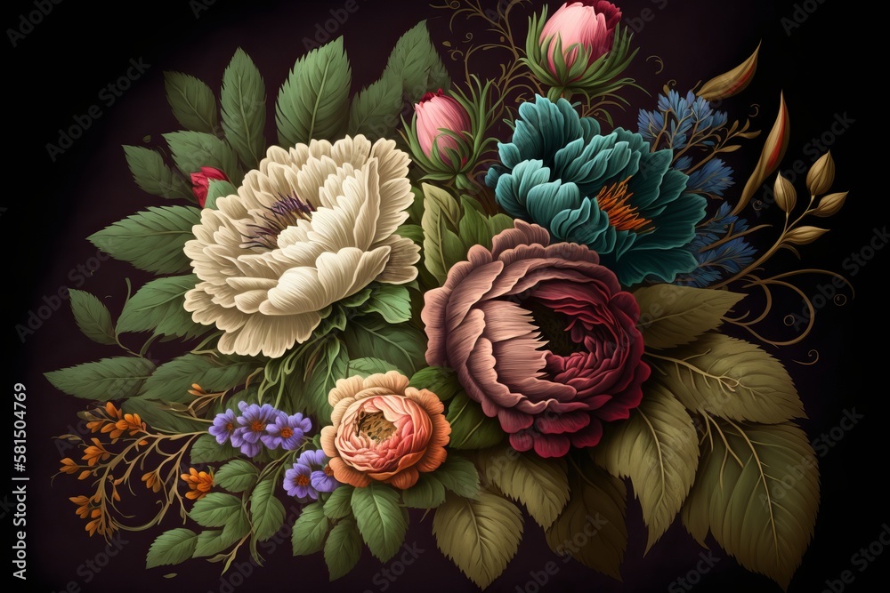 Obraz premium Vintage bouquet of beautiful flowers. Generative AI 