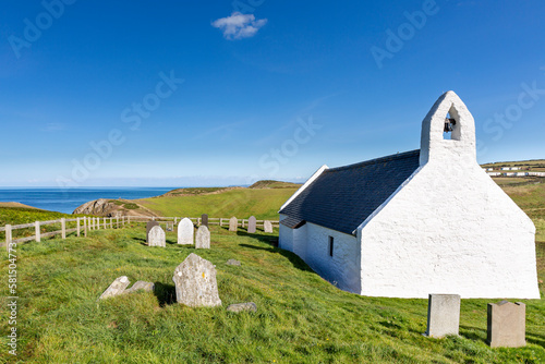 The Church of the Holy Cross at Mwnt, a parish church and Grade I listed building on the Ceredigion coastline in Wales. photo