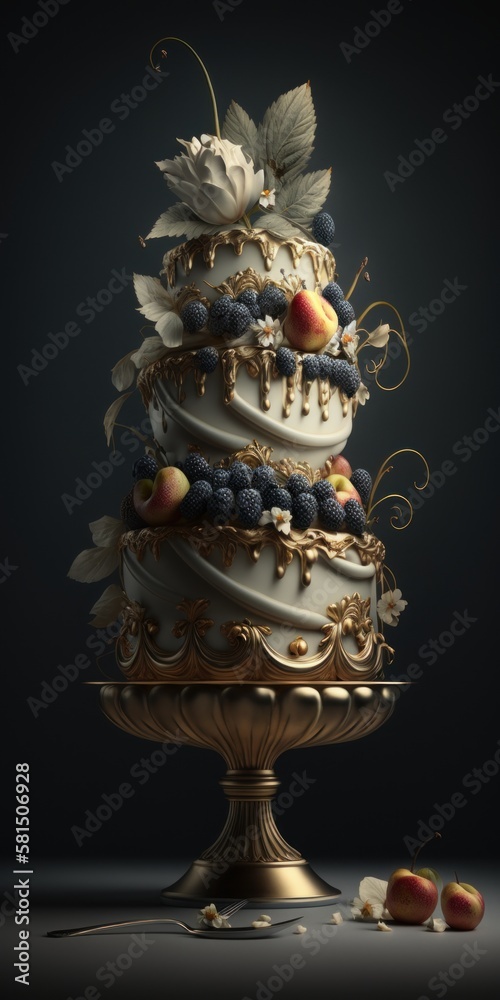 Obraz premium cake with natural fruits and forest fruits, generative ai