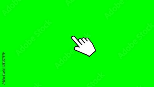 Animation of a mouse cursor in the shape of a hand with a click, then a double click with the appearance of a circle on the impact of each click (green background, transparency mask) photo