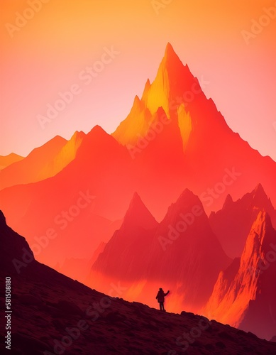 mountain climb with a perfect background 