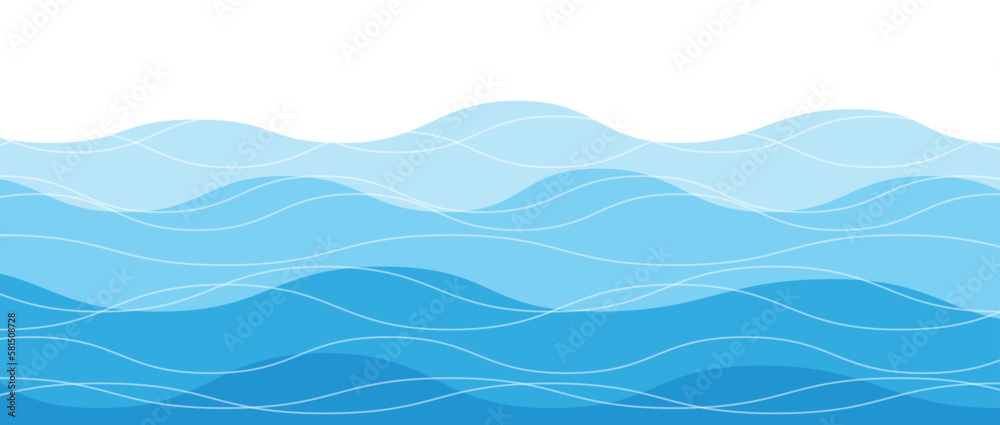Sea waves pattern. Water wave abstract design. Blue ocean wave layer Stock  Vector