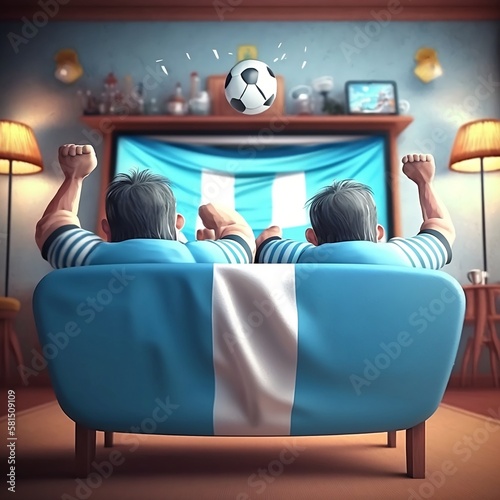 A cartoon of two men watching a soccer game photo