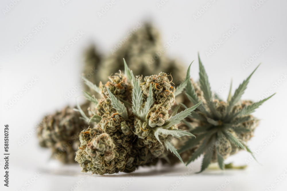 Marijuana buds on white background created with Generative AI Technology, ai, generative Marijuana buds on white background created with Generative AI Technology, ai, generative