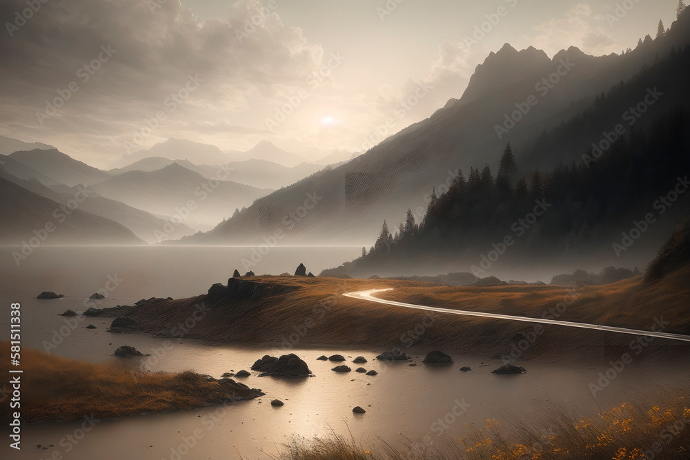 Fototapeta premium landscape concept art illustrtion. Generative ai.