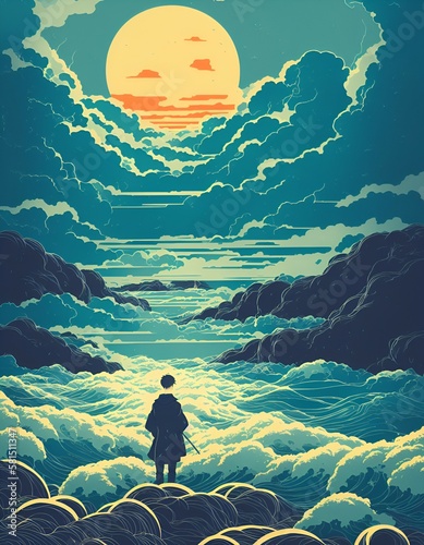 silhouette of a person on the clouds vector 