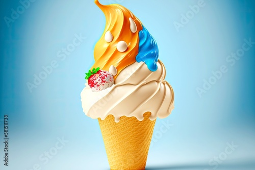 ready to eat beaful refreshing most delicious ice cream cone, created with generative ai photo