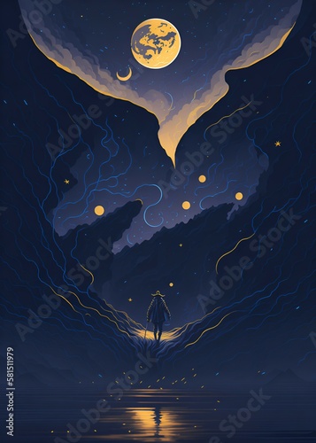 Night moon above the sea 