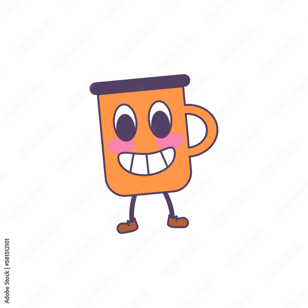 Cartoon mascot a cup, cute travel sticker. Digital art selected