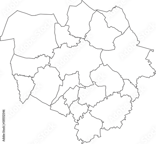 White flat vector administrative map of MONS, BELGIUM with black border lines of its districts