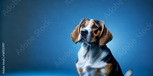 Beagle portrat over a blue luminous background - Domestic dog picture - Animal photo photo