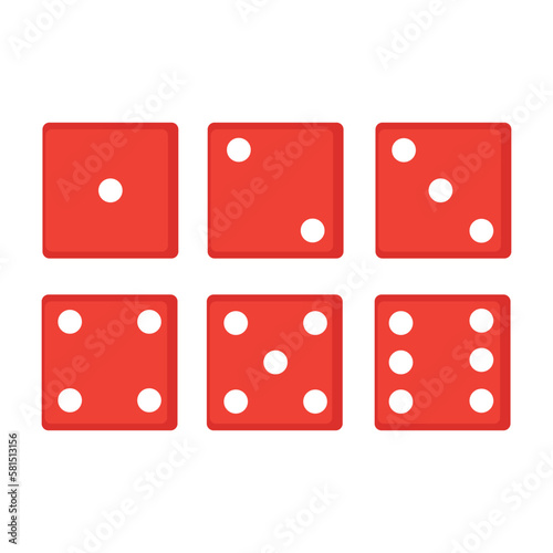 Six red dice on a white background