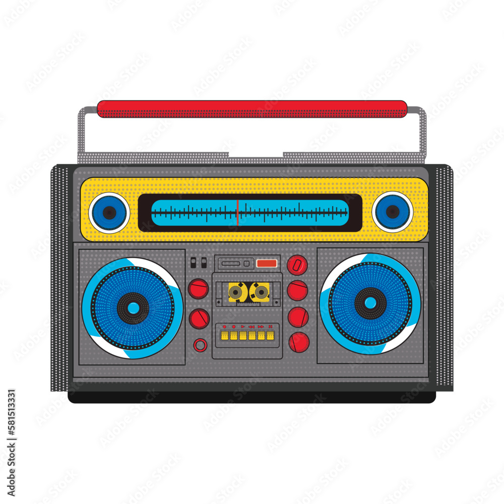 Retro style tape recorder on a white 