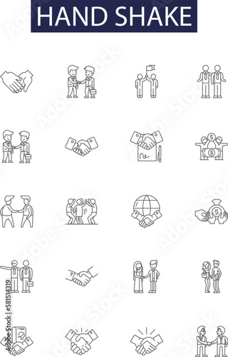 Hand shake line vector icons and signs. Salutation, Grasping, Grip, Clasp, Meeting, Congratulate, Congratulation, Acceptance outline vector illustration set