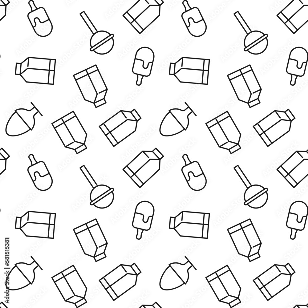 Vector repeating seamless pattern of candy, egg, milk, ice cream for wallpapers, wrappers, postcards, backgrounds