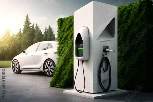 EV electric vehicle charging station concept, AI generated © Elena