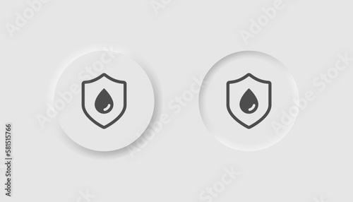 Waterproof icon in neumorphism style. Icons for business, white UI, UX. Hydrophobic symbol. Water resisrtant, ipx protection, shield with waterdrop. Neumorphic style. Vector illustration.