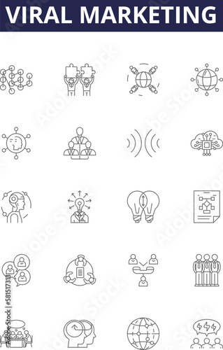 Viral marketing line vector icons and signs. Marketing, Spread, Share, Campaign, Spontaneous, Ads, Social, Media outline vector illustration set
