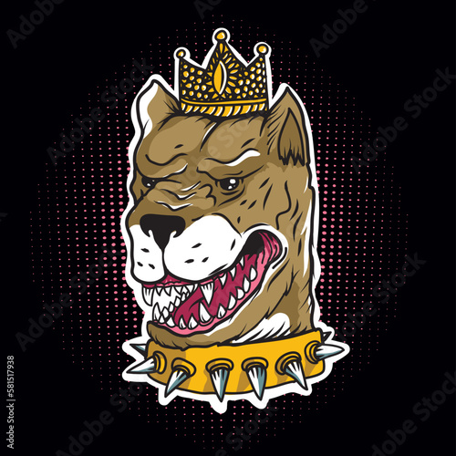 Pitbull In The Crown Street Dog Vector Illustrarion on a Black Background