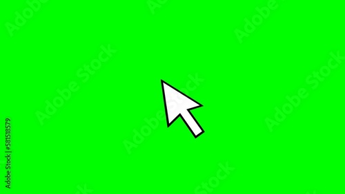 Animation of a mouse cursor in the shape of a pointer with a click, then a double click with the appearance of a circle on the impact of each click (green background, transparency mask)