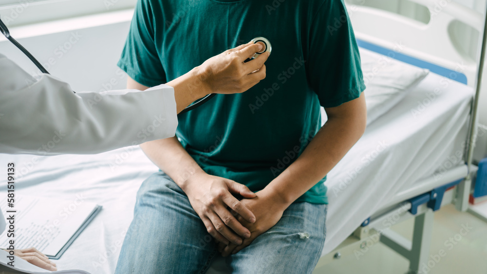 Male patient consulting a medical specialist at hospital. Prostate cancer, erectile dysfunction, urinary tract inflammation Male patient consulting a medical specialist at hospital. Prostate cancer, erectile dysfunction, urinary tract inflammation