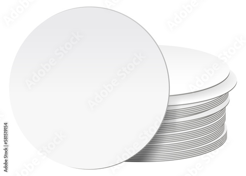 Round paper coaster stack. Realistic blank mockup