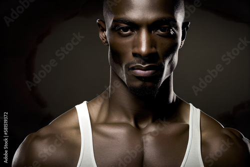 African-american men wearing white tank top. Black people wearing white undershirt isolated on black background. AI Generated.