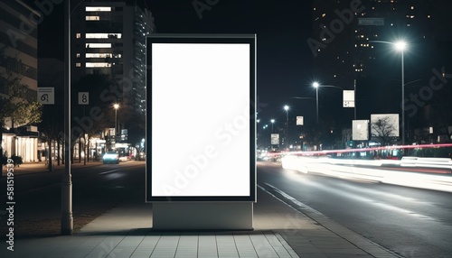 Blank street billboard poster stand on city background, generative ai photo