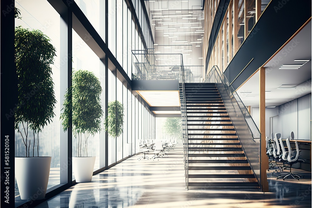 Obraz premium Modern office building interior. 3d rendering concept, AI genertaed