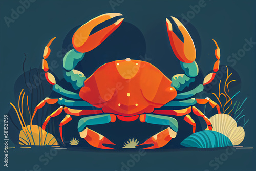Colorful crab. Sea creature in flat design.