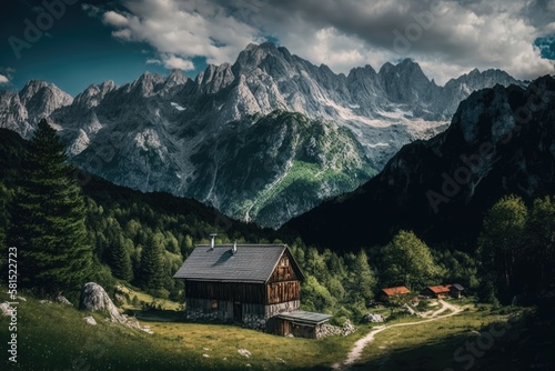 Summertime view of the Slovenian mountains. Generative AI