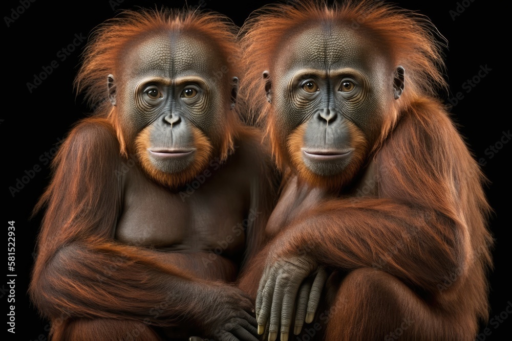 Bornean orangutans and Sumatran orangutans (Pongo abelii) have bred to create this hybrid species (Pongo pygmaeus). animal of the wild. Generative AI