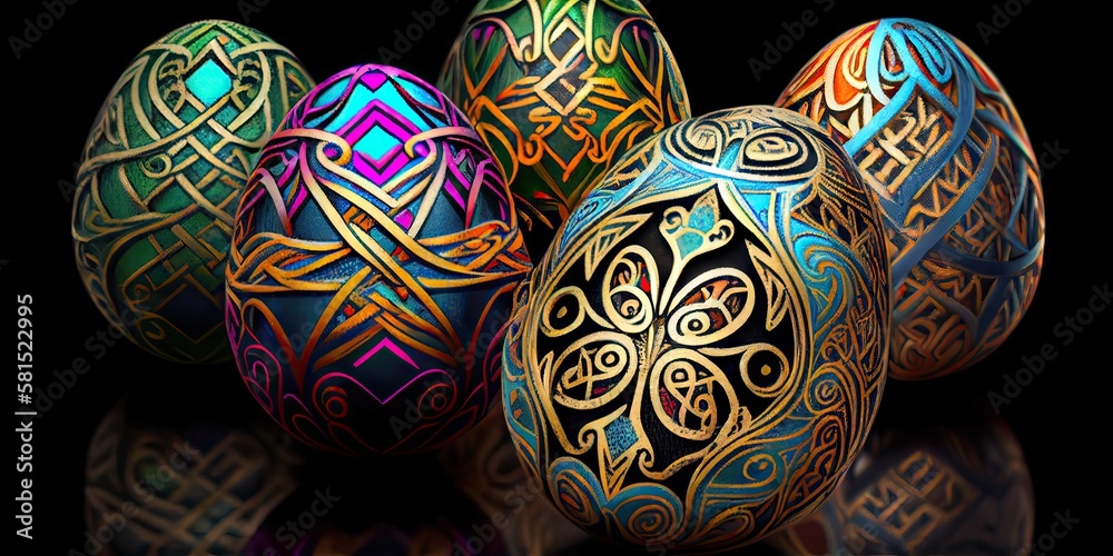 close-up colorful Easter Eggs Celtic pattern close-up colorful Easter Eggs Celtic pattern