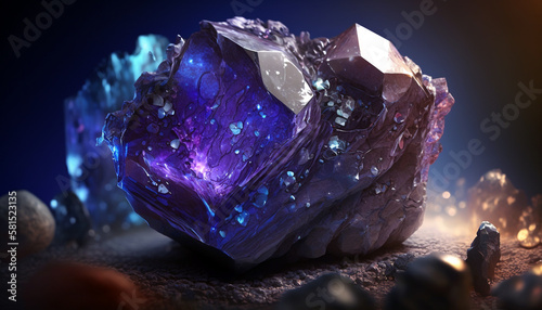 Natural beauty of Space Tanzanite stone, gradient of blue and purple color. Generative AI. photo
