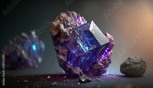 Natural beauty of Space Tanzanite stone, gradient of blue and purple color. Generative AI. photo