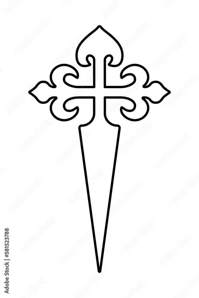 Camino de Santiago cross Symbol icon. Cross of Saint James. Inline flat  Vector illustration vector de Stock | Adobe Stock