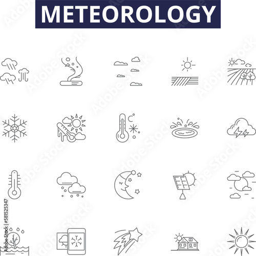 Meteorology line vector icons and signs. Climate, Meteorology, Weather, Clouds, Evaporation, Precipitation, Air,Wind outline vector illustration set