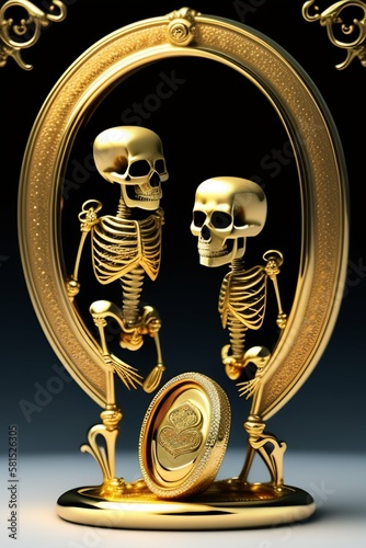 A couple of skeletons ring ceremony, digital art, blur background