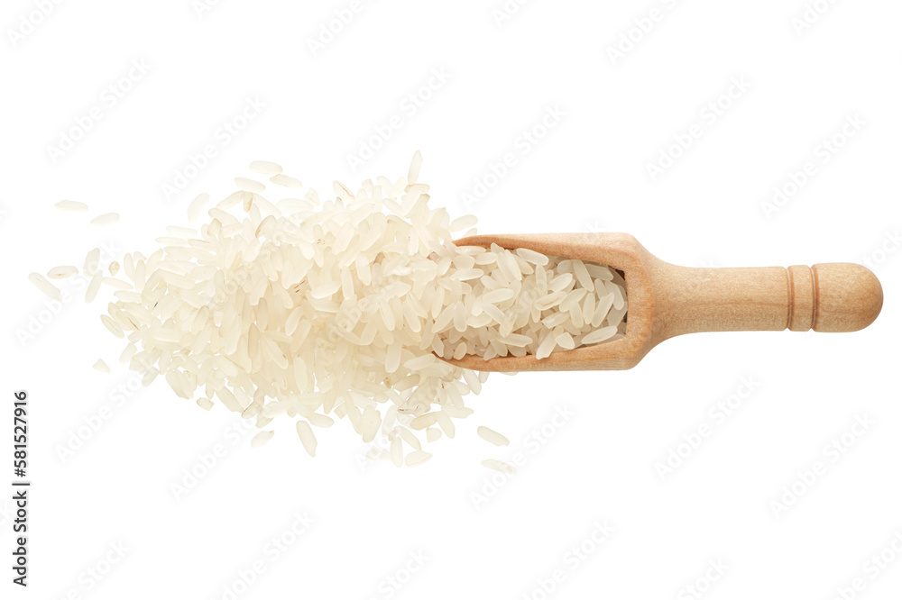 White rice in a wooden spoon White rice in a wooden spoon
