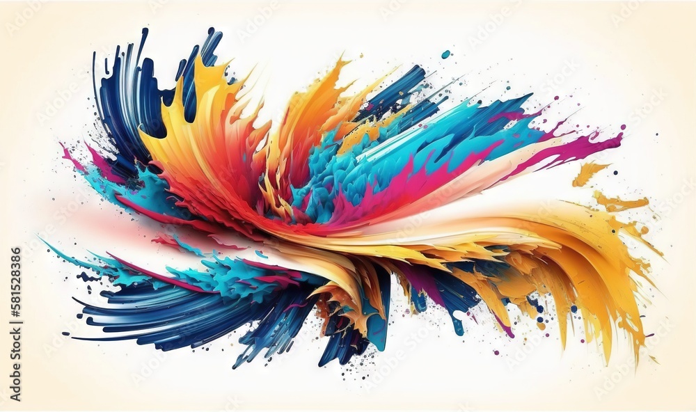  a colorful bird made out of paint splattered on a white background with space for text or a logo or a logo on the bottom of the image.  generative ai